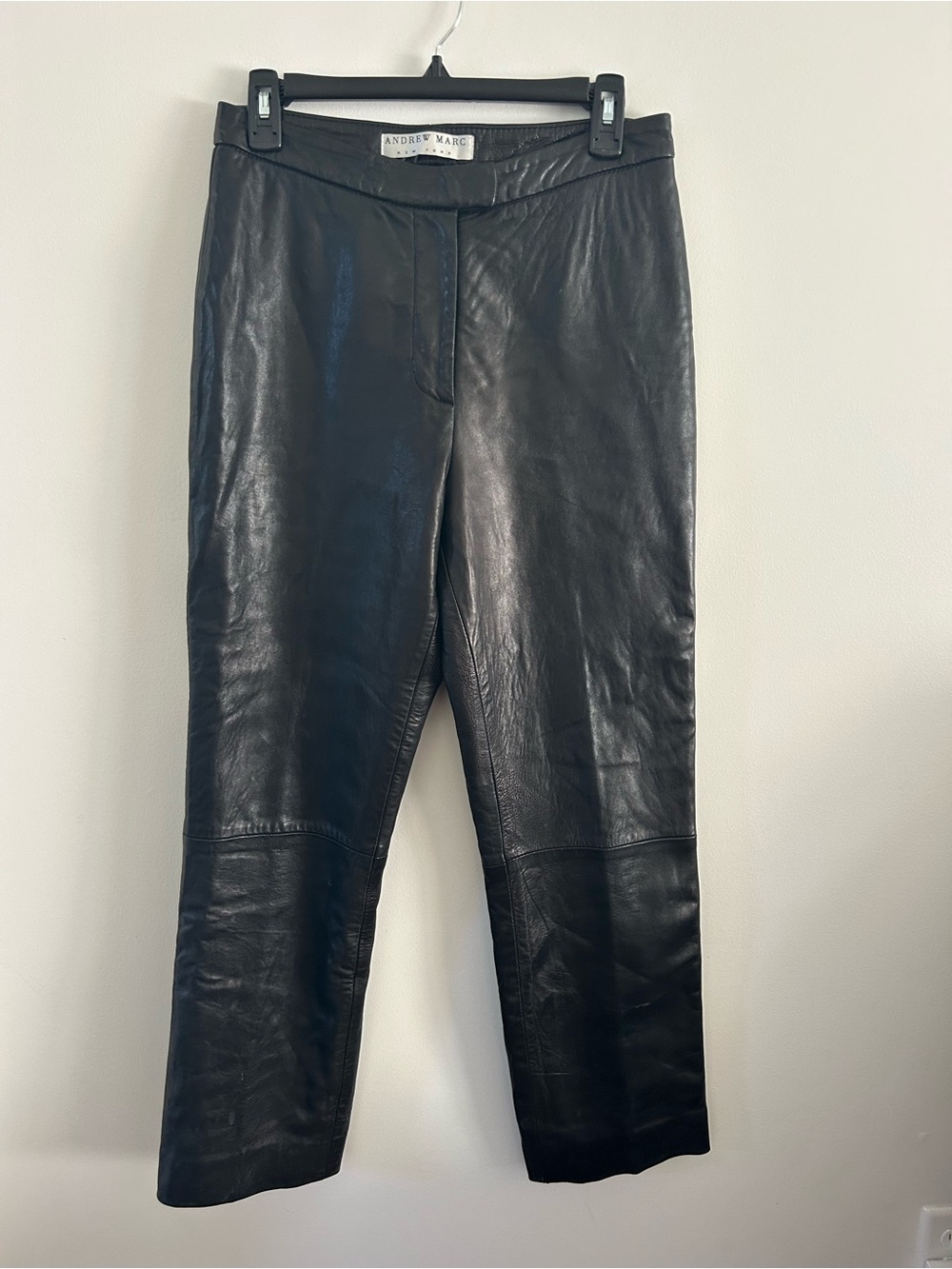 Y2K Black 100% Leather Pants Andrew Marc Vintage Straight, Womens Size 8